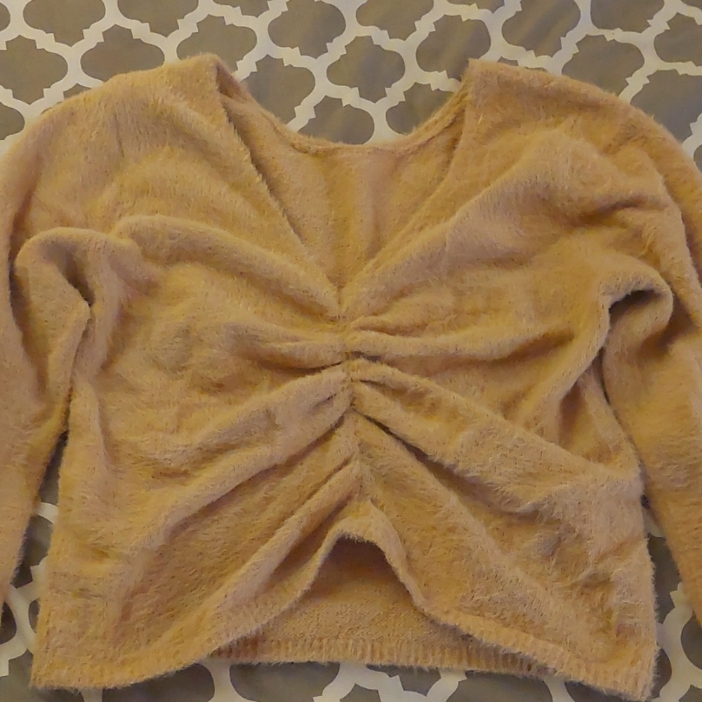 Hollister Fuzzy Camel Crop Sweater